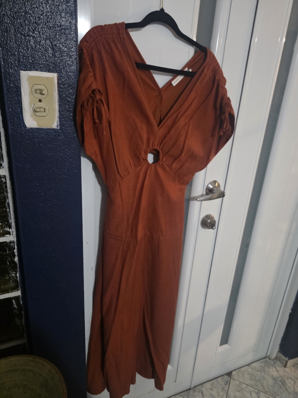 Sincerely Jules Rust One-Shoulder Maxi Dress with Front Ring